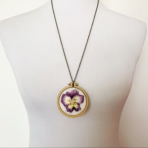 Handmade // Embroidered Violet Pendant